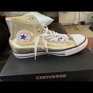 Gold High top converse all stars